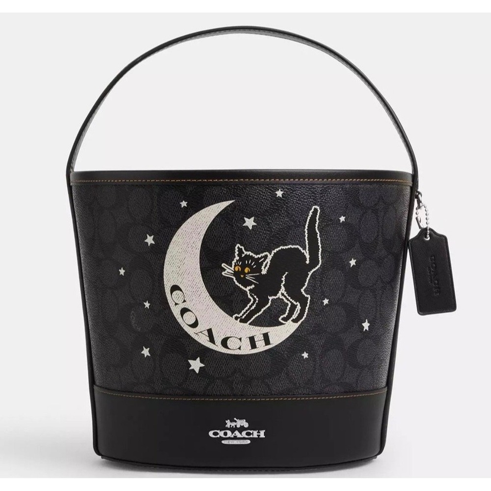 Coach Halloween Black Cat Moon Signature Bucket Bag Trick or Treat Pail - Picture 13 of 16